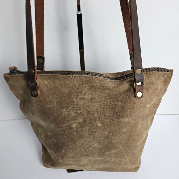Canvas Shoulder Bag In Blue Waxed Canvas Farmers Market Tote Shoulder Bag - Picture 6 of 16